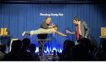 Holiday Magic Shows at the Broadway Magic Hour feature a floating kid from the audience