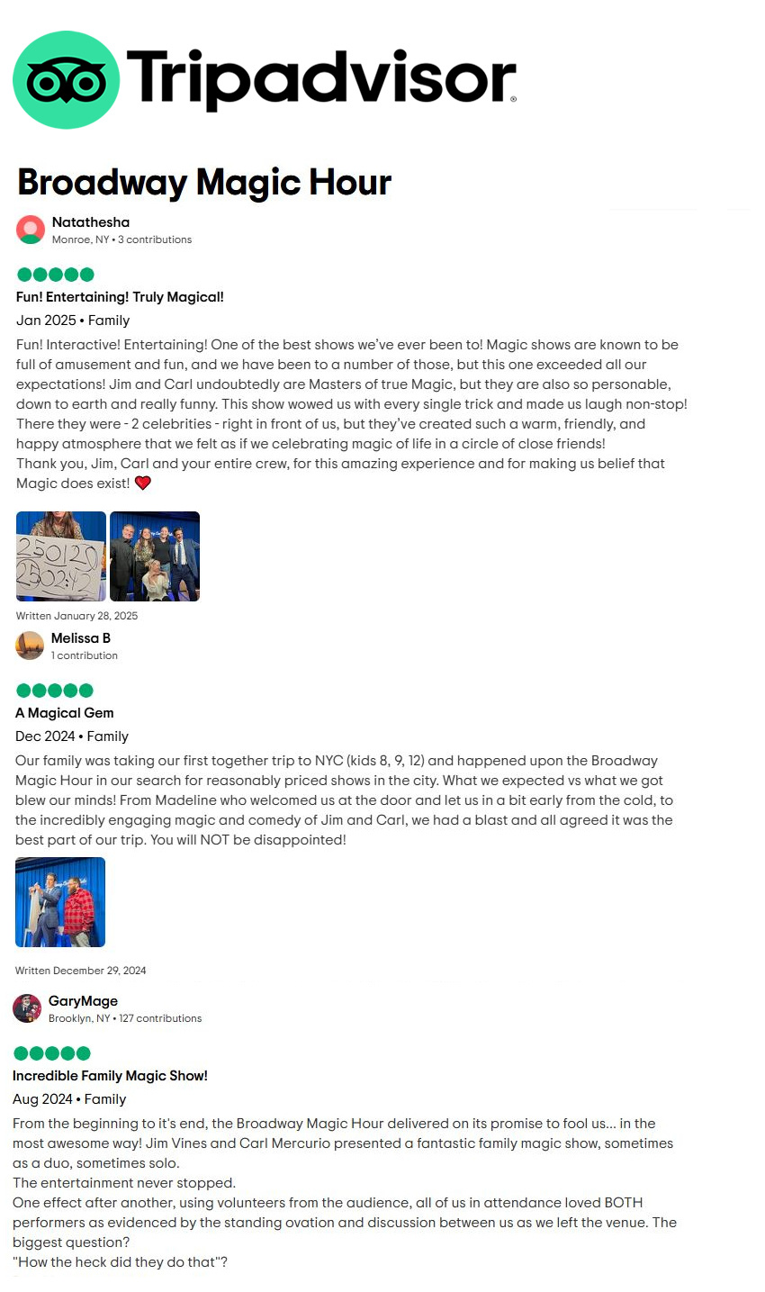 TripAdvisor Reviews of Magic Show NYC 5 Stars
