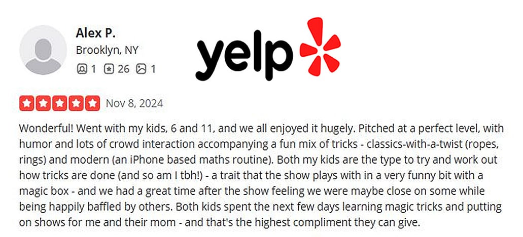 Magicians Reviewed on Yelp - 5 Stars